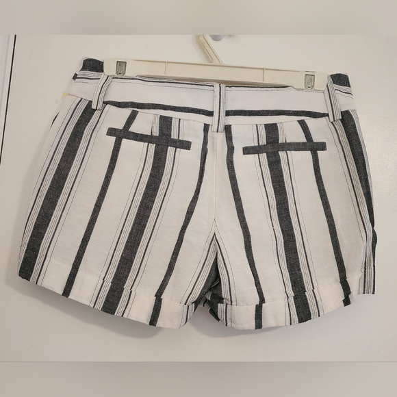 Express Linen Shorts Womens 4 Low Rise White Blue Striped Pockets Belt Loop F18 - Picture 6 of 13